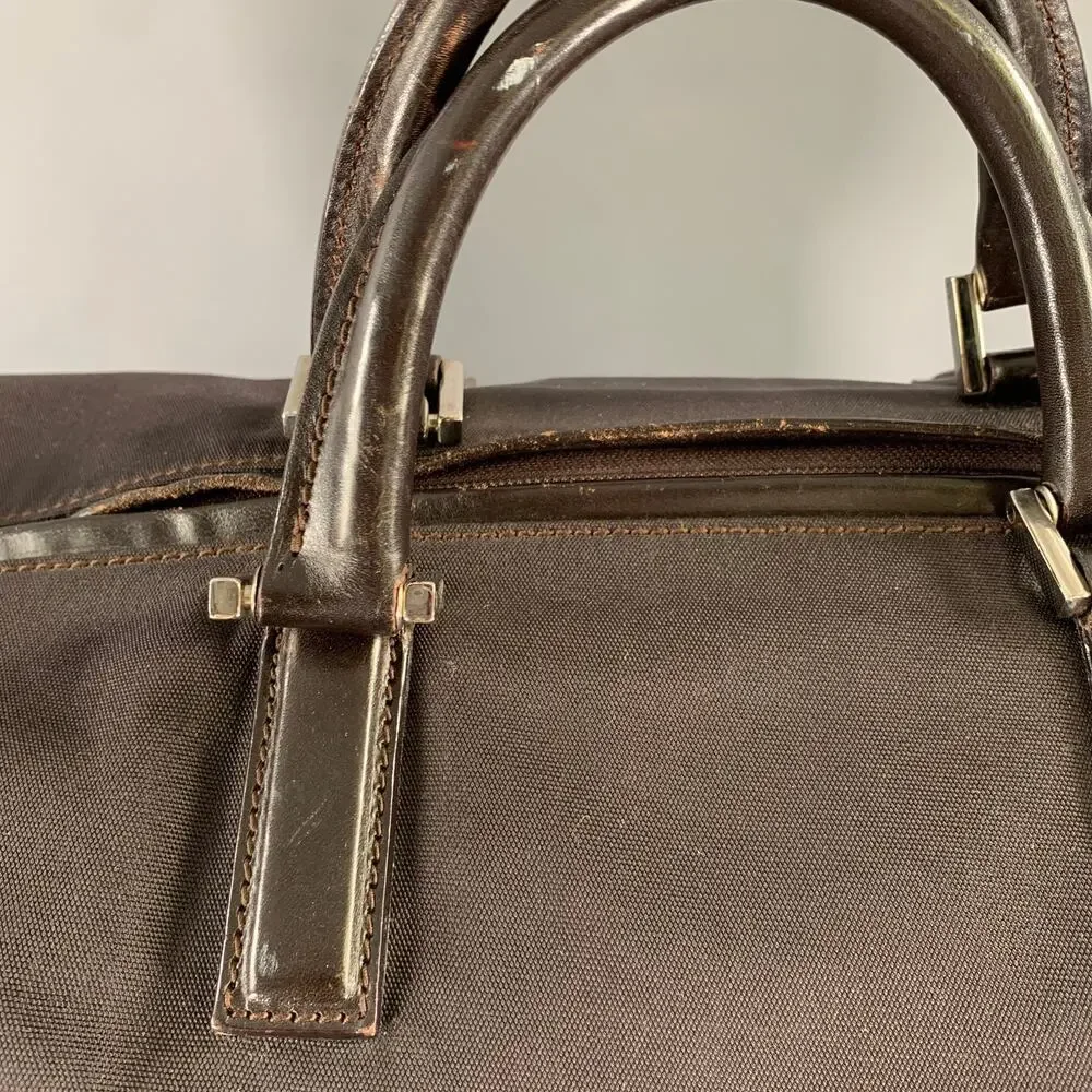 GUCCI Brown Leather Trim Nylon Weekender Bags & Leather Goods